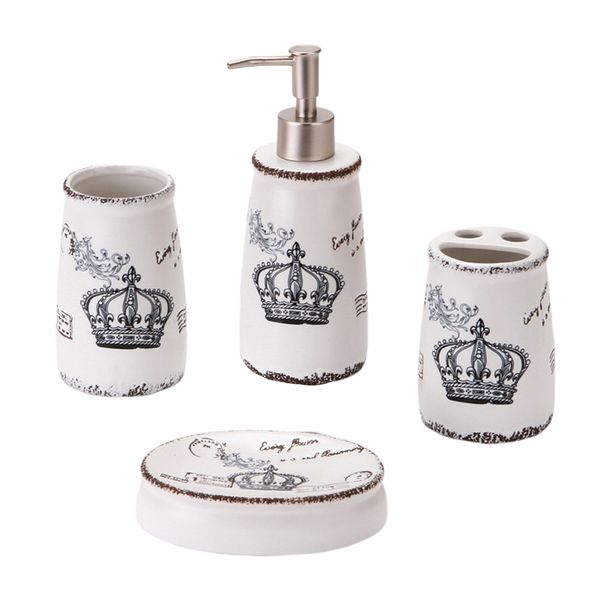 

bathroom set 4 set of bathroom accessories toothbrush holder, toothbrush cup, soap dish, hand sanitizer bottle - nordic style