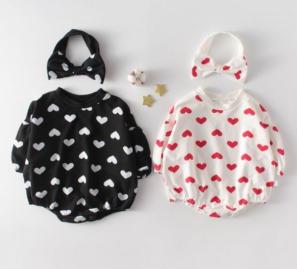 

love heart baby bodysuit cotton long sleeve one piece jumpsuits for baby girl headband 0-2y e92138, Blue