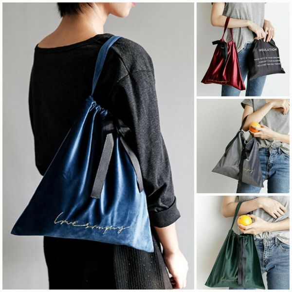 

uk women velvet drawstring bag girl sport backpack school bag sack shipping tote