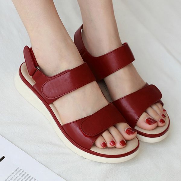 

sagace fashion summer women open toe sandals casual flat sandals for women 2019 hook loop womens flat peep toe sandals, Black