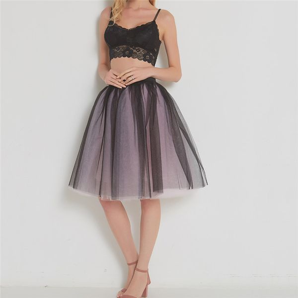 

women 5 layers tulle skirt elastic high waist bridesmaid wedding party skirts ladies' new fashion gradient underskirt sale, Black