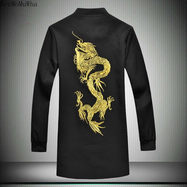 

aremomuwha chinese style robes embroidered plum coat in the long paragraph collar windbreaker men spring and autumn new qx1062, Tan;black
