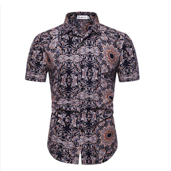 2019 Moda Mens Manga Curta Camisa havaiana Verão Casual Floral Camisas Para Homens M-3XL Frete Grátis 9 Cor