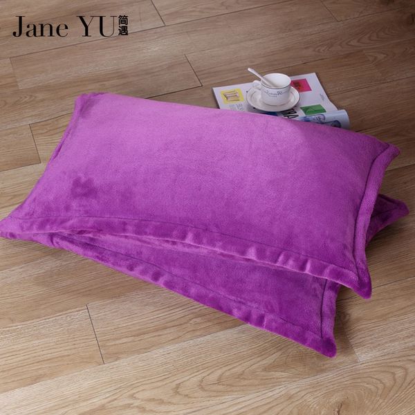 

janeyu soft warm pillowcase coral fleece flannel 2pc solid printed no core pillow sham for winter 13 colors pillow case