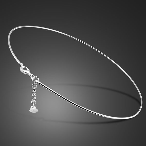 

fashion female 925 sterling silver collar simple style smooth collar solid silver jewelry 49cm size argent bijoux jewelry