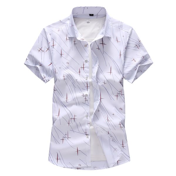 

9-color men's printed short-sleeved shirt 2020 summer new fashion casual plaid shirt male brand clothes plus size 5xl 6xl 7xl, White;black