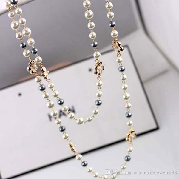 

оптовая высокое качество многослойные smooth pearl свитер цепи эмаль цветок ожерелье для женщин шарма способа ювелирных изделий костюма аксе, Gray