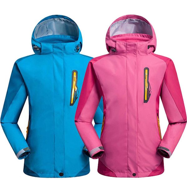 

children autumn winter 3 in 1 removable two-piece jackets waterproof fleece warm hooded softshell coat camping hiking ski jacke, Blue;black