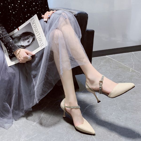 

2020 sandalias femeninas high heels flock pointed sandals female summer shoes mujer zapatos mujer pumps u22-33, Black