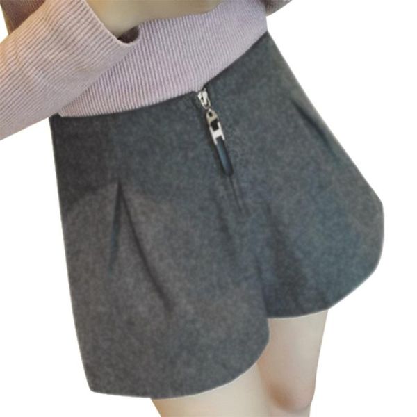 

women woolen wide leg shorts loose high waist zipper casual solid color shorts nfe99, White;black