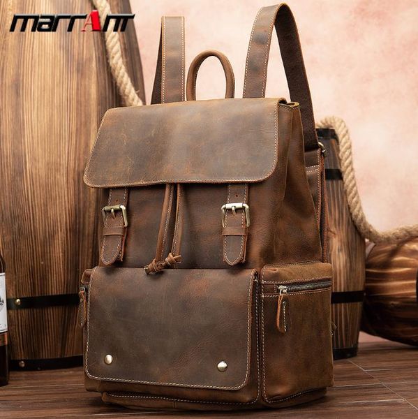 

europe and the united states explosion models leather men and women flip backpack outdoor retro sports leisure header layer leather backpack