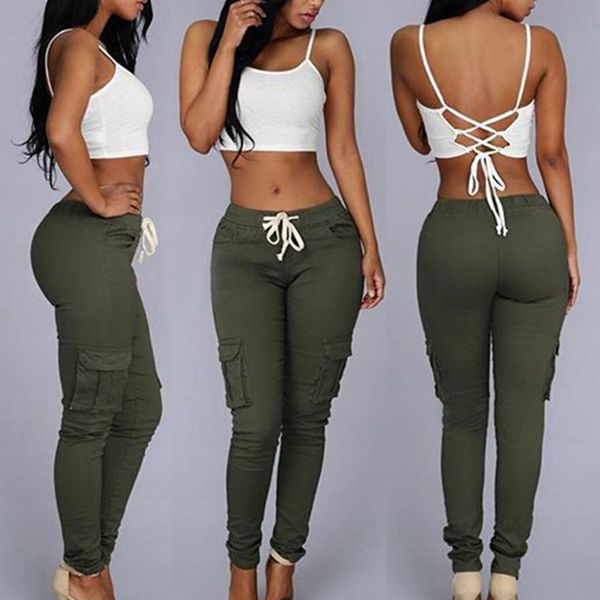 

women clothing summer casual slim drawstring trousers long pants pockets, Black;white