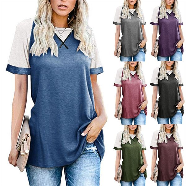 

2020 women's short sleeve round collar summer solid t-shirt pullover color casual pullover women's t-shirt, White