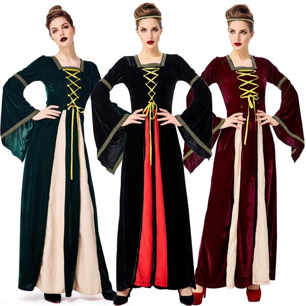 

women medieval dress retro court noble halloween carnival costumes long bell sleeve cosplay princess dresses, Silver