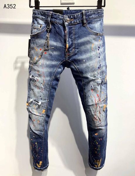 

dsenqi new men jeans ripped for jeans pants biker outwear man pants a352, Blue