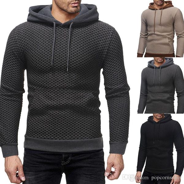

european and american mens plaid hoodie fashion drawstring zipper long sleeve velveted fuzzy warm mens luxury hoodie, Black