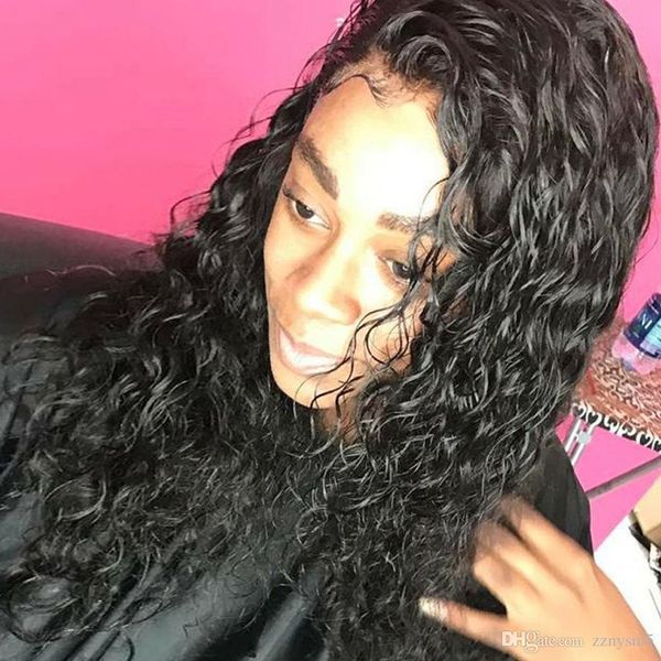 

deep curly human hair wig natural color bleached knots brazilian remy hair lace front human hair wigs, Black