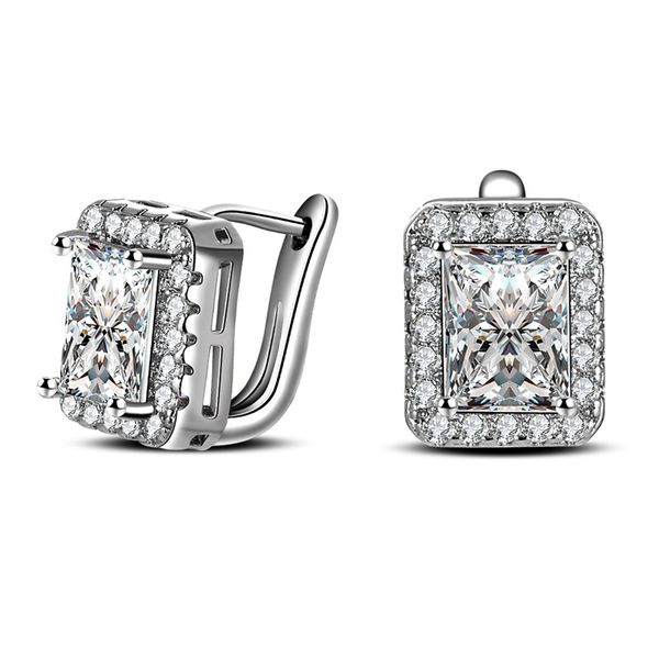 

square crystal white gold color women wedding hoop earrings jewelry cubic zirconia engagement earring lady, Golden