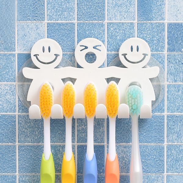

bathroom suction 5 position toothbrush holder rack wall mount funny smiling face toothbrush stand organizer