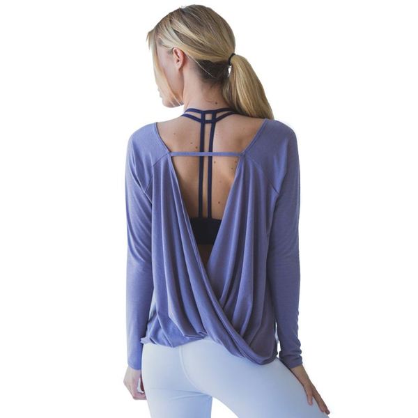 

yoga shirts sport woman fitness blouses backless modal solid dry fit gym femme workout long sleeve casual shirt plus size, White;red