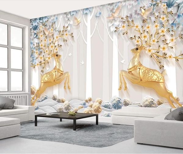 

stereo gold deer tree wallpaper mural nordic embossed contact paper p wallpaper flower bird 3d wall papers home decor