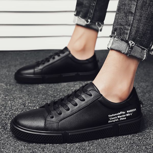 

all season mens breathable skateboard shoes men fashion outdoor trainers shoes casual genuine leather men, Black