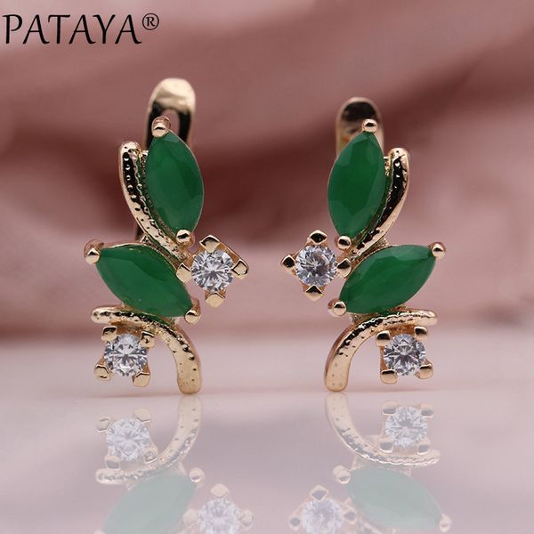 

pataya new 585 rose gold earring turkey antique women fashion cute brinco double horse eye green natural zircon dangle earrings, Golden