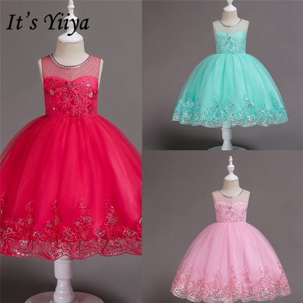 

it's yiiya flower girl dresses for weddings lace appliques crystal short first communion dresses kids for girls 561, Red;yellow
