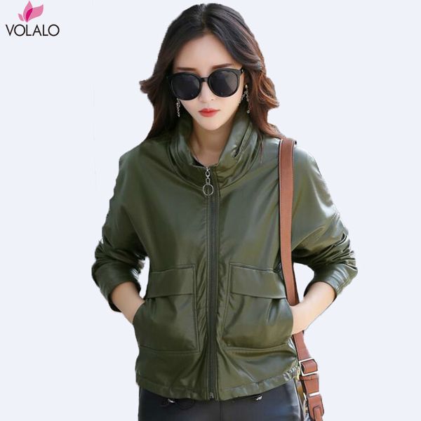 

2019 fall new plus size m-3xl women leather jacket ladies slim coat female outerwear leather coats lady jackets black army areen
