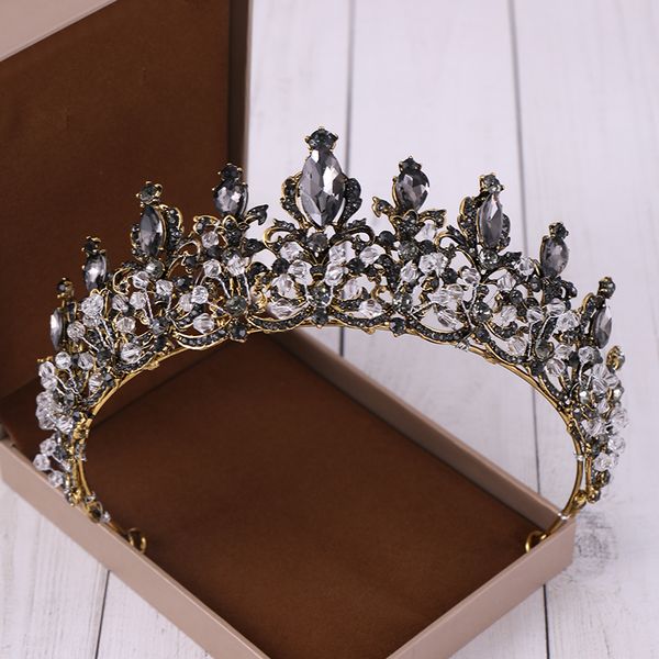 

ailibride baroque crystal wedding tiara bridal crown for wedding diadem queen handmade beading women hair jewelry accessories, Golden;white