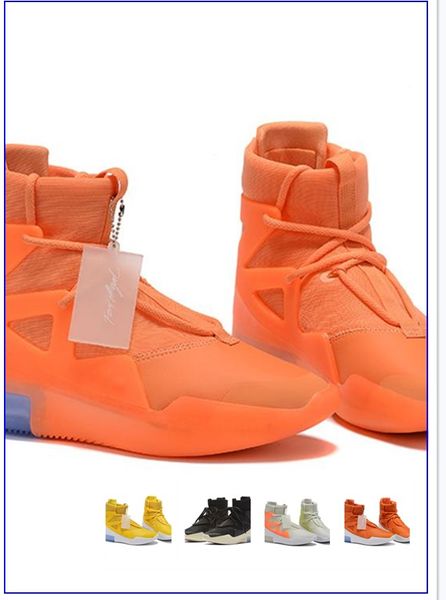 

2020 new air fear of god 1 mens leather basketball shoes designer boots orange yellow white green casual sneakers fog chaussures 7-12, Black
