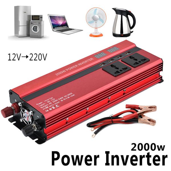 

2000w car led inverter 12v 220v converter dc 12 v to 220v 4 usb ports charger veicular car power inverter dual display inversor