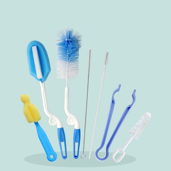 

cute 2019 7pcs baby bottle cleaning brush tool nipple 360 degrees rotating sponge feeding cup straw cleaner