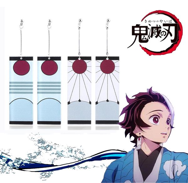 

2019 earrings demon slayer kimetsu no yaiba earrings kamado tanjirou japanese cosplay props ear stud eardrops, Silver