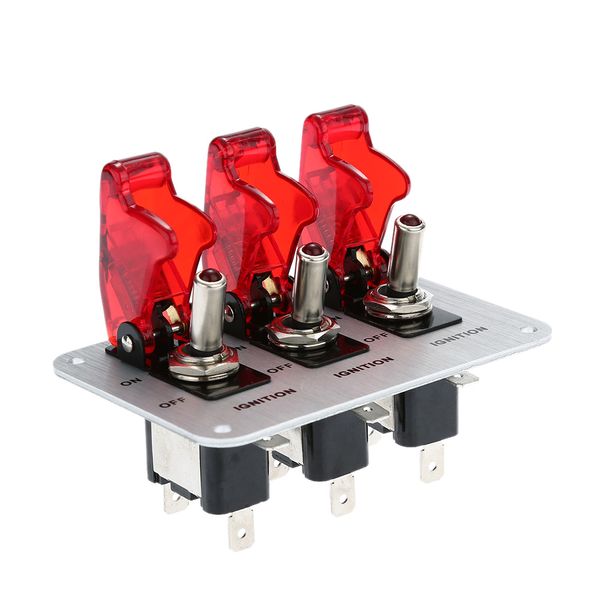 Freeshipping 3 Rockers Interruptor de Botão Do Painel Flip-up Ignição DIY Car Modificação Interruptor com LED Indicação 12 V para Competir Esporte Competitivo