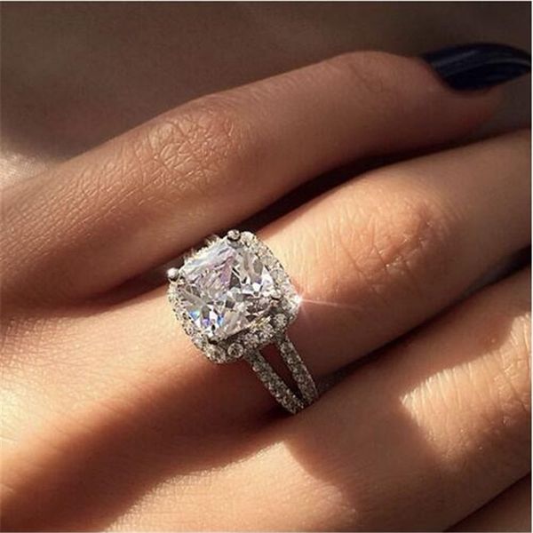 vecalon Sparkling Promise Ring 925 Sterling Silver taglio a cuscino 3ct Diamond Wedding Band Rings per il regalo dei gioielli delle donne