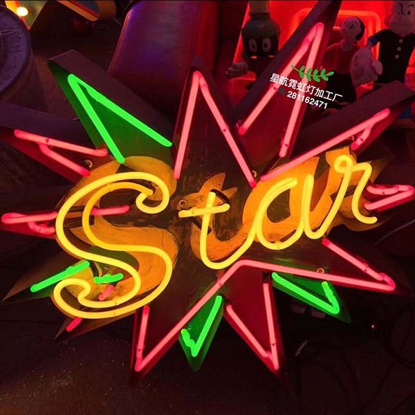 

star logo neon sign light handmade visual artwork beer bar pub