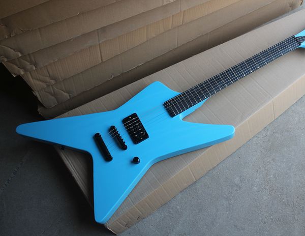 Chitarra elettrica blu Custom Factory con corpo dalla forma insolita, 1 pickup, hardware nero, nessun intarsio, offerta personalizzata