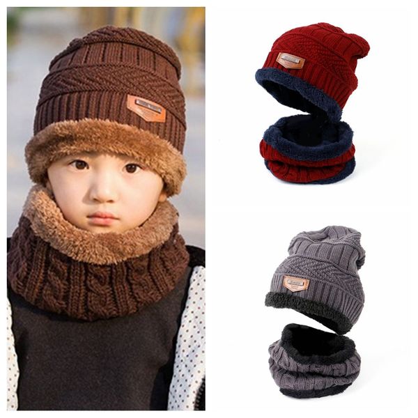 

2pcs girls boys cap+scarf set winter warm toddler kids fur hats o ring scarves kids knitted beanie cap+scarf keep warm set 3-8t, Yellow