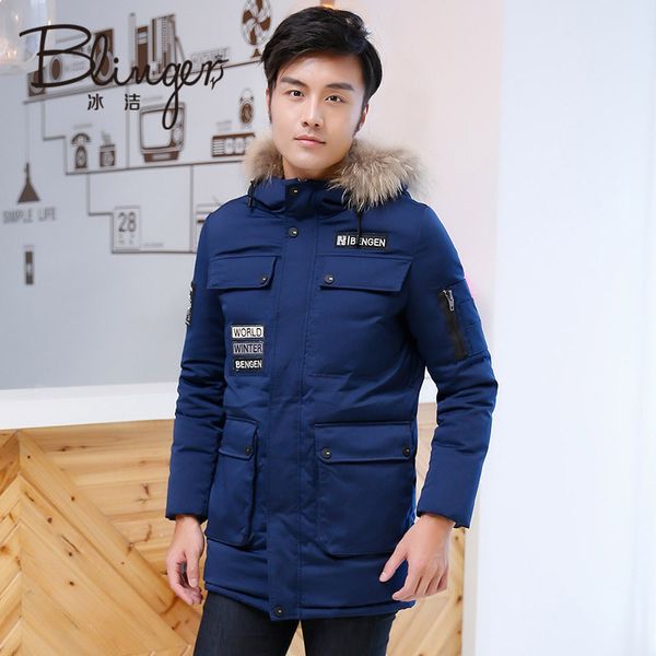

bg winter down jacket early winter duck down coat natural fur collar short male clothing smrcasual wear j1601023, Black