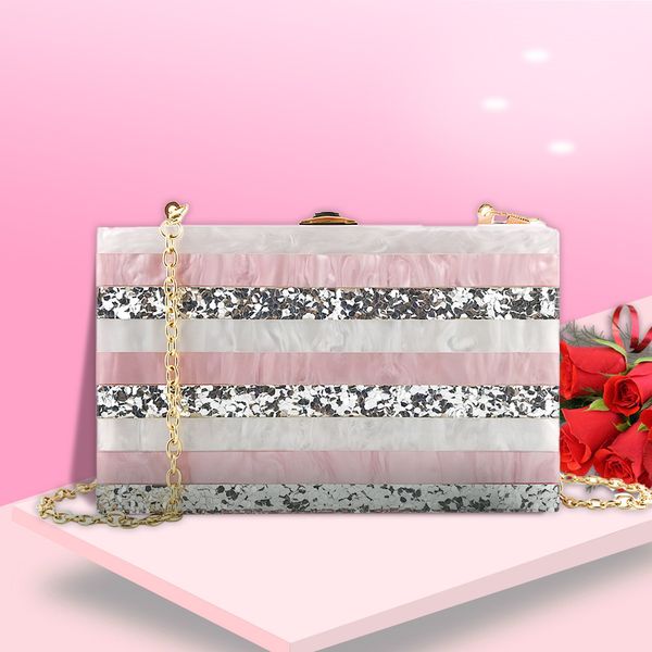 

2019 new women evening bag stitching colors ladies acrylic box evening clutch bags bridal wedding party bag handbag bolsa mujer