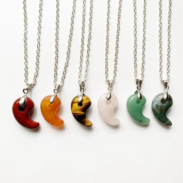 

natural stones yinyang necklace jewelry moon shape crystal pendant geometric necklace women chain handmade stone 1pc, Silver