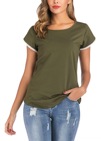 

2020 women's round collar short sleeve lace lace stitching decorative t-shirt women, White