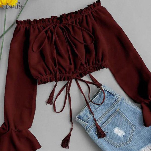 

women off shoulder chiffon blouses long sleeve print blouse clothes 2020 summer new elegant bow bluzki damskie shirt, White