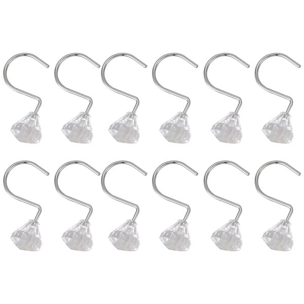 

pack of 12 shower curtain hooks elegant diamante style acrylic + metal