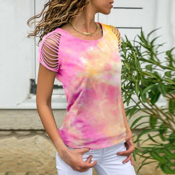

adisputent 2020 summer women tie dye t-shirt short sleeve long tshirt harajuku fashion streetwear hollow out tee shirt, White