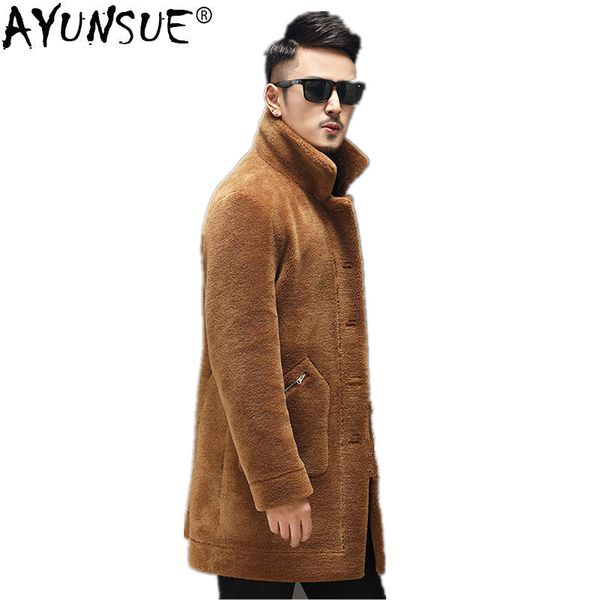 

ayunsue real sheep shearling fur coat winter jacket men real wool coats mens double-side wear suede jackets l18-7205 my1457, Black