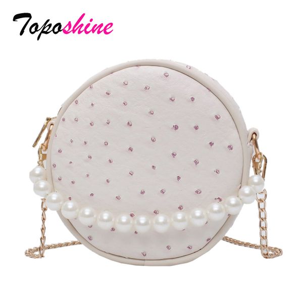 

shine raised little bit barrel-shaped shoulder bag white pearls ladies bag leather women bags chains small crossbody bags