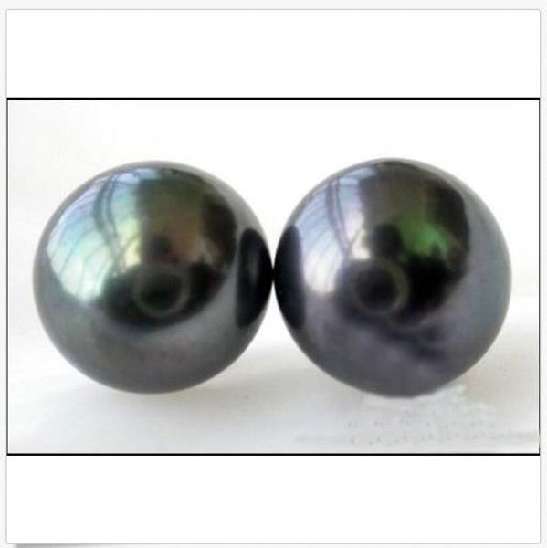 

perfect 13-14mm beautiful black south sea pearl earrings 14k gold, Silver