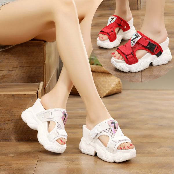

platform slippers women 2020 summer woman white wedge open toe shoes female water flip flop solid slides zapatos mujer, Black